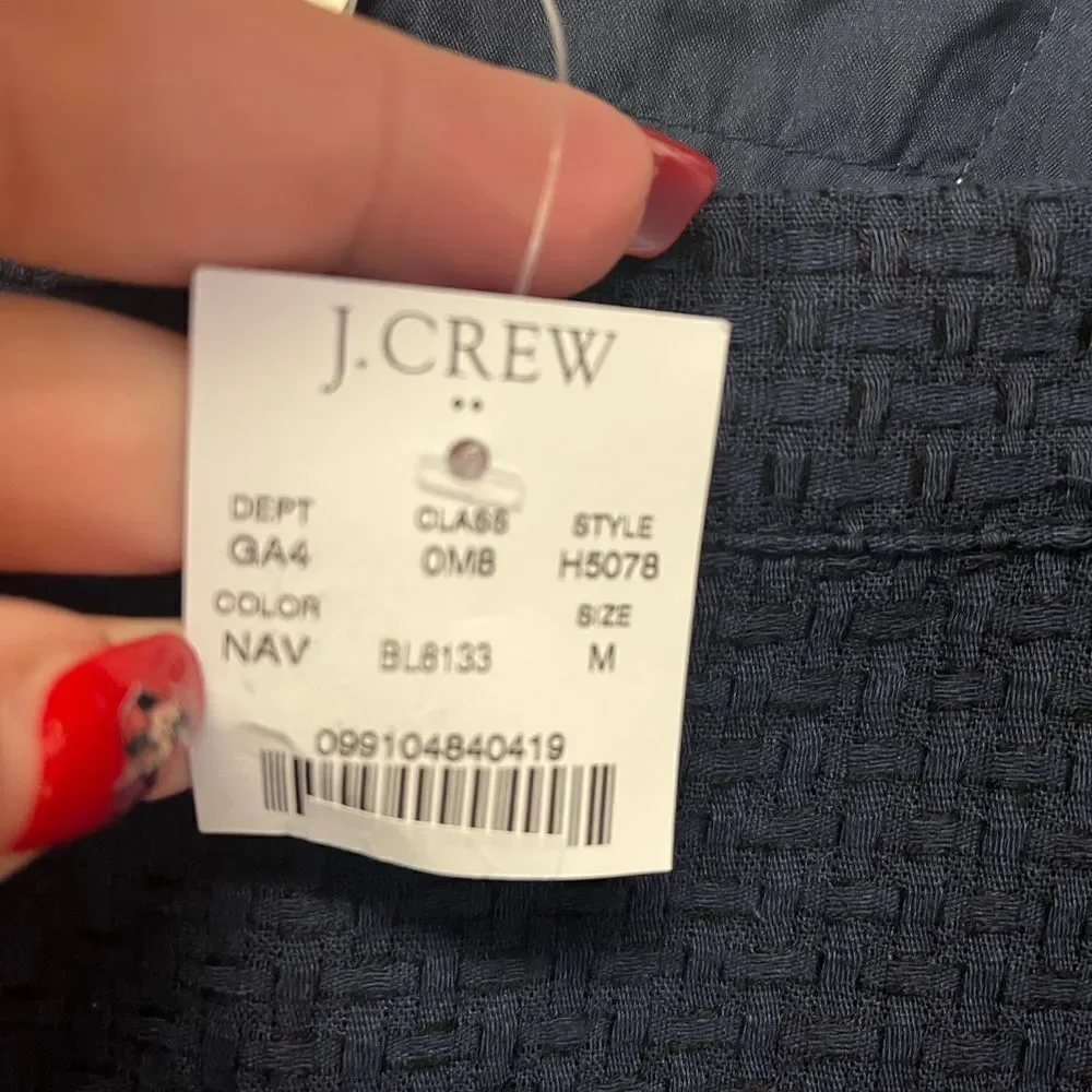 J. Crew Navy Blue Basketweave Cold Shoulder Dress sz M NWT
